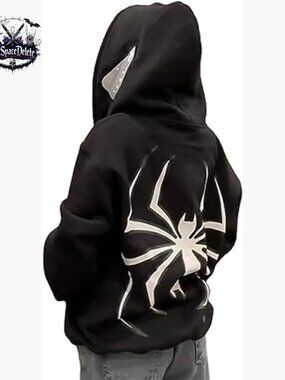 Oversized Spider Graphic Hoodie Full Zip Jacket Y2K Harajuku Streetwear